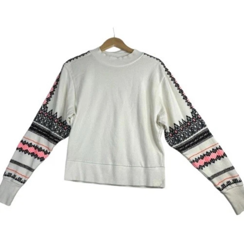 Pilcro White Sweater with Pink and Black Accents